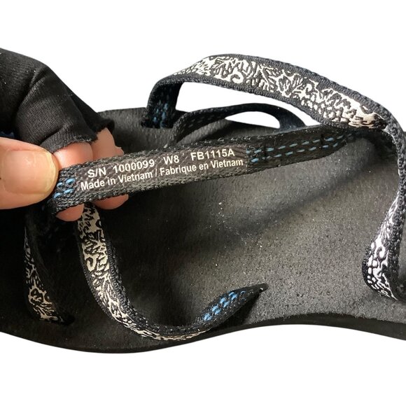 Teva Mush Mandalyn Wedge Ola 2 Sandals Crisscross Women Size 8 Black White - Picture 4 of 5
